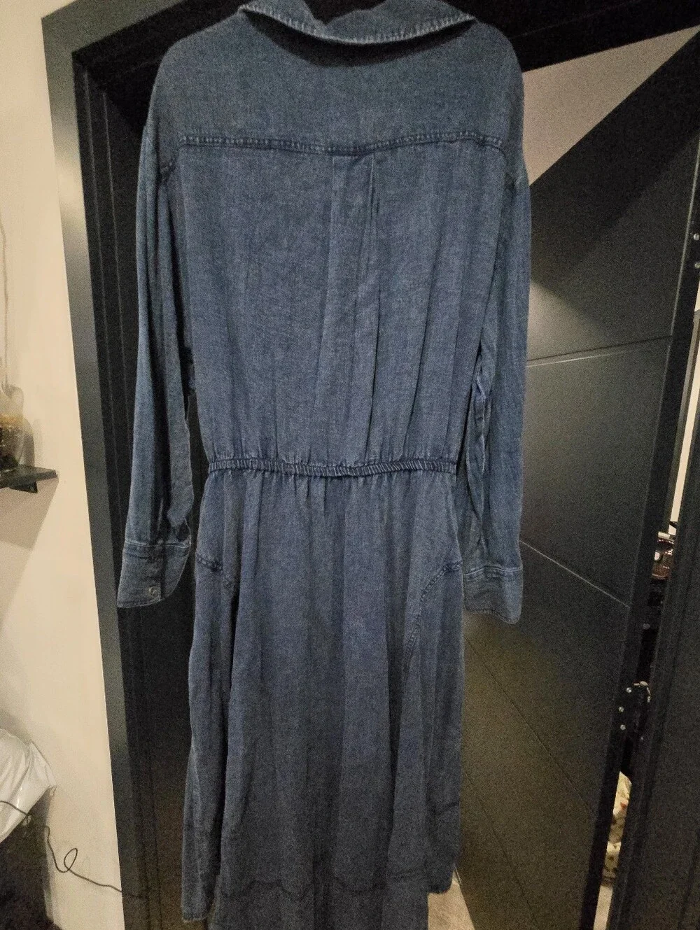 Women's Navy Wrap Denim Dress with Tie Waist XL Nwot Anthropologie Pockets - Picture 5 of 5